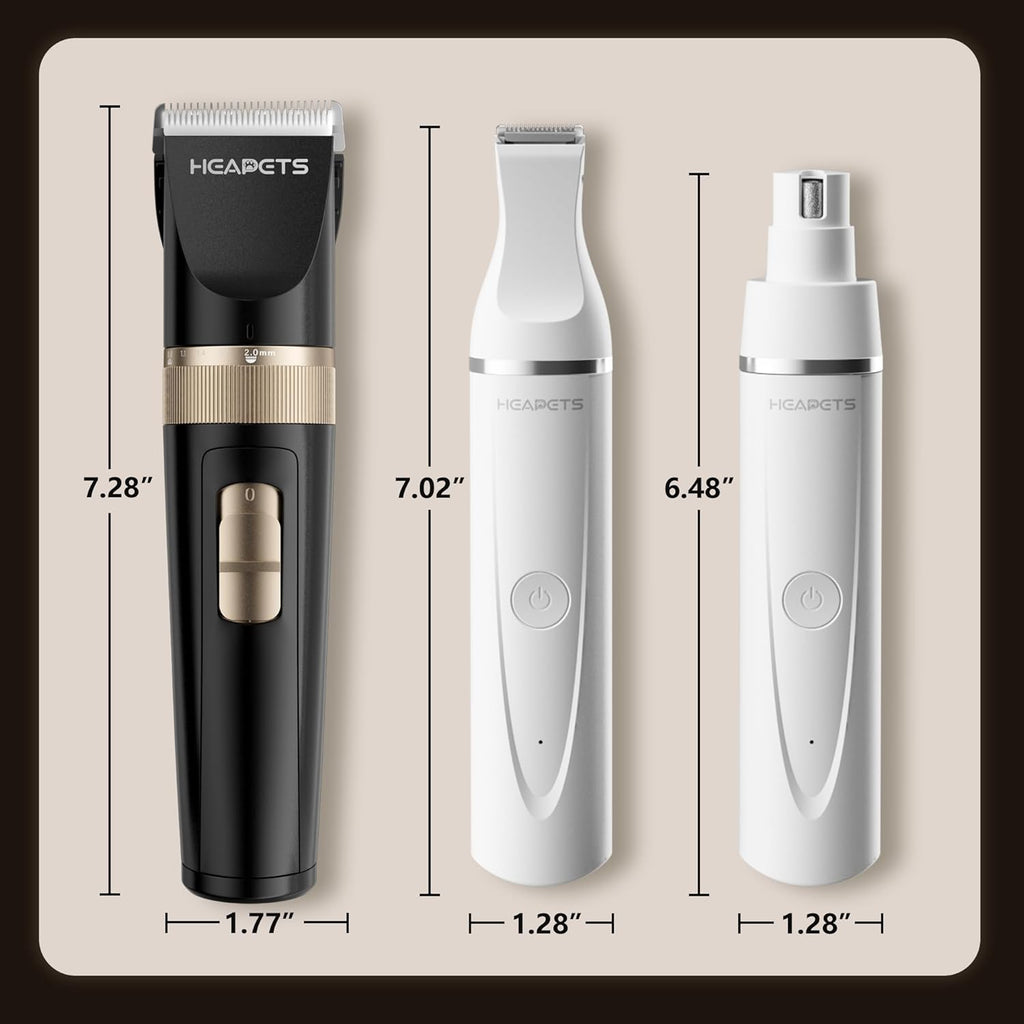 HEAPETS Dog Hair Clippers for Grooming Kit and Dog Paw Trimmer Nail Grinder for Grooming, Low Noise Rechargeable Cordless, Shaver Grooming Supplies for Pet Cats Dogs (Black, White) - Image 9