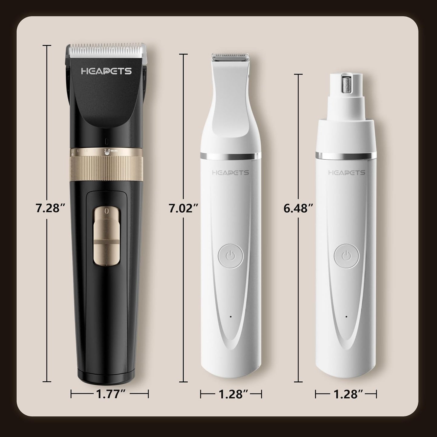 HEAPETS Dog Hair Clippers for Grooming Kit and Dog Paw Trimmer Nail Grinder for Grooming, Low Noise Rechargeable Cordless, Shaver Grooming Supplies for Pet Cats Dogs (Black, White) - Image 9
