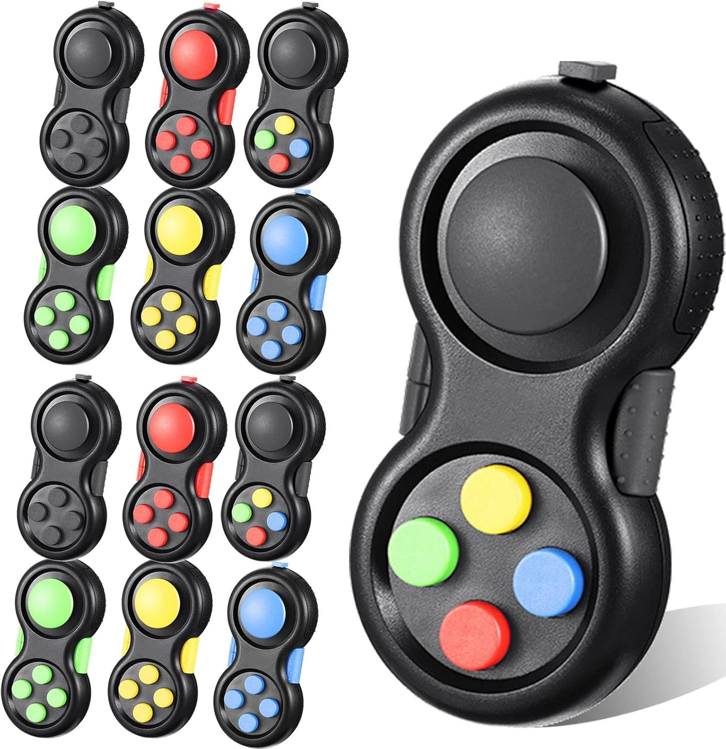 Civaner 12 Pieces Fidget Controller Pad Toys front view displaying colorful retro handheld sensory pads.