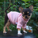 Bright light pink small pet turtleneck texture and stitching close up