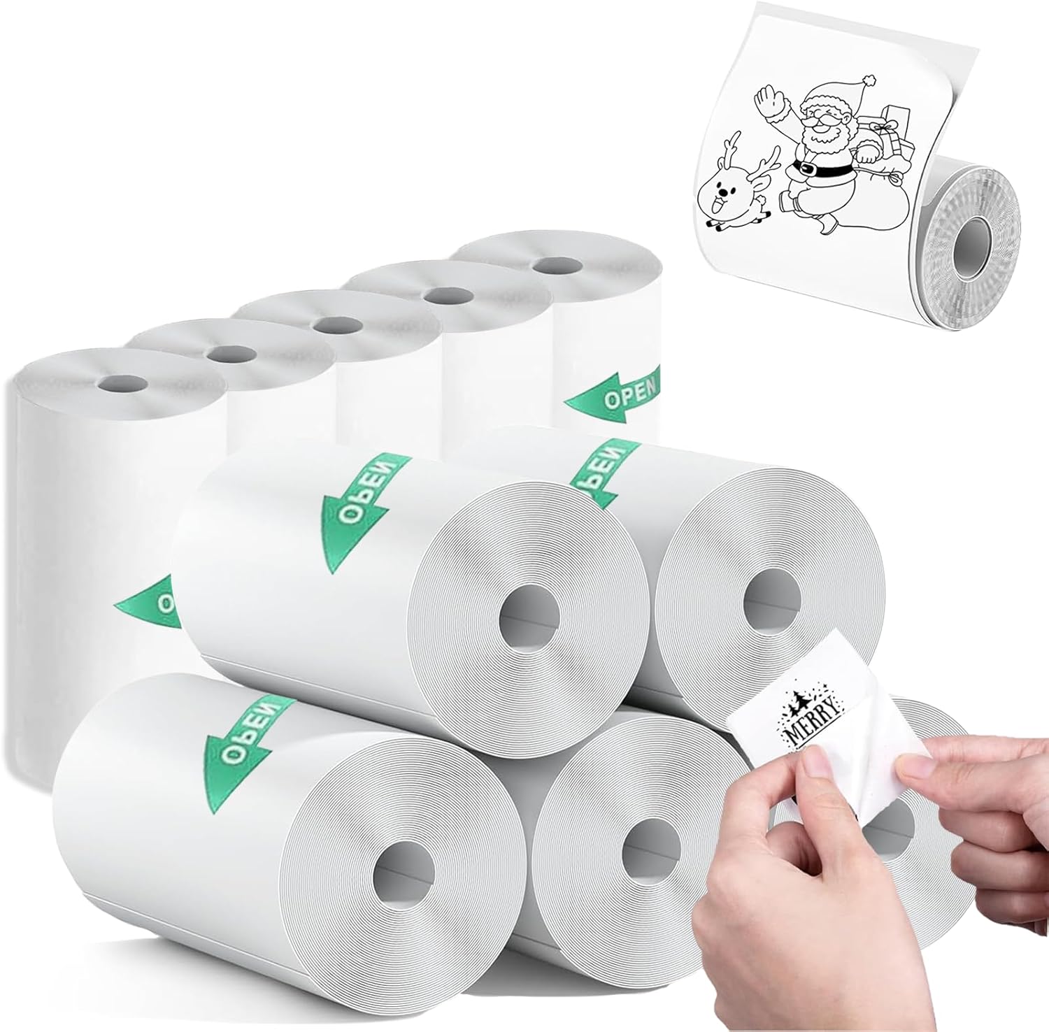 Cilser mini thermal printer sticker paper front view pack of ten rolls for instant printing.