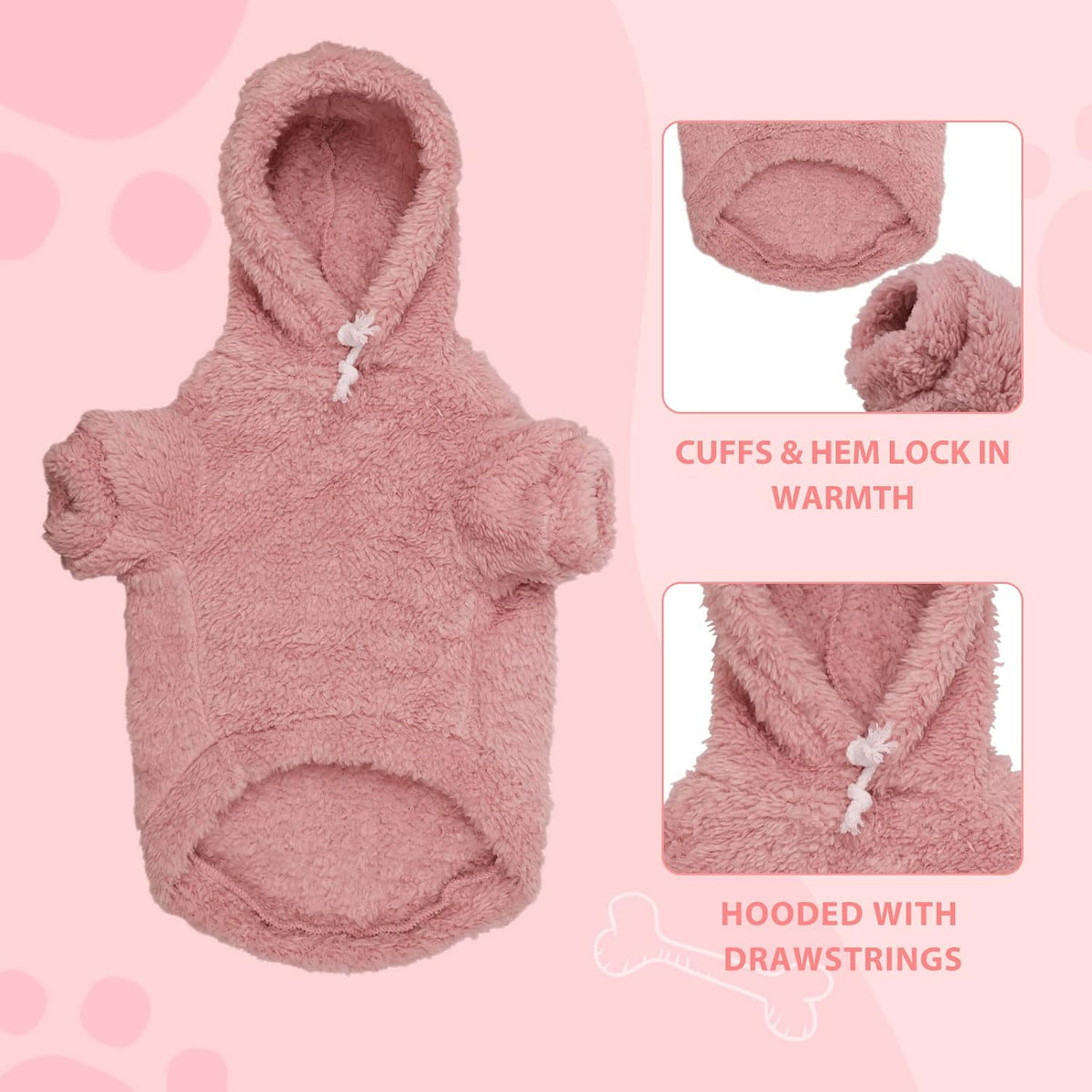 Pink plush fleece pet hoodie clothes for large dogs