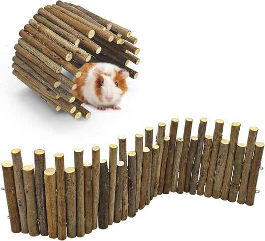 Bendable Hamster Bridge with Cage Platform, Approx. 12 in Wooden Fence for Hamster Cage Accessories, Flexible Pine Ladder Divider for Syrian Dwarf Hamster, Gerbil, Rat & Mouse - Image 1