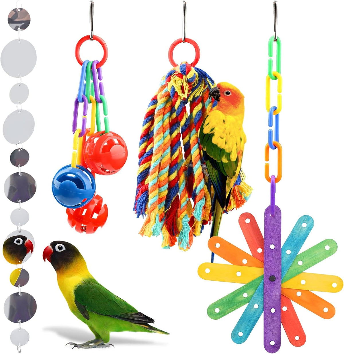 Quozuo Small Bird Toys Parakeet Cage Accessories set with four hanging pieces