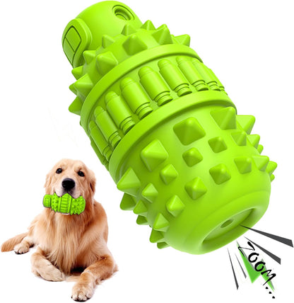 Piffzedo green natural rubber interactive dog toy front view