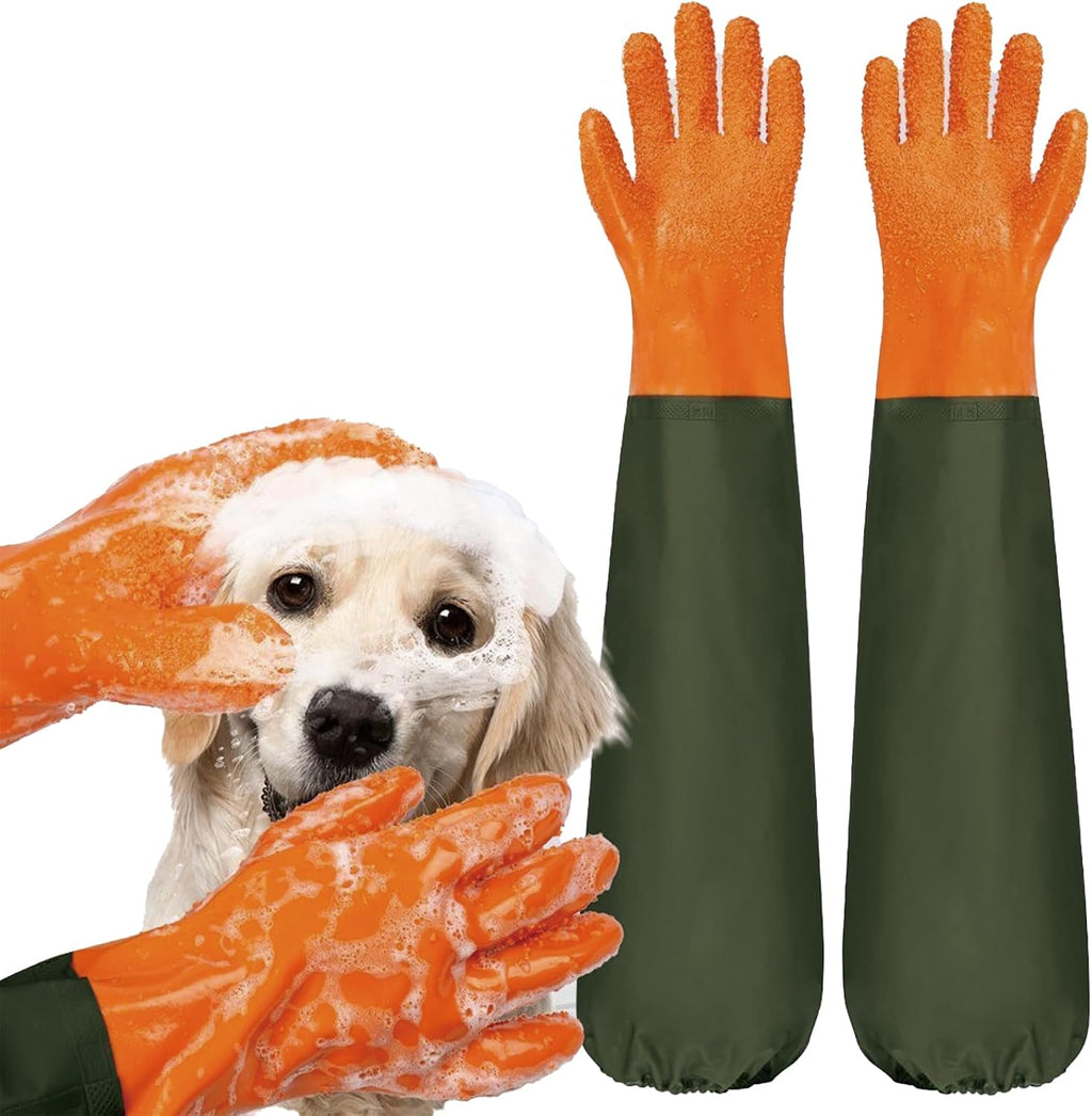 YOFANG extra long pet grooming gloves front view for dog bath
