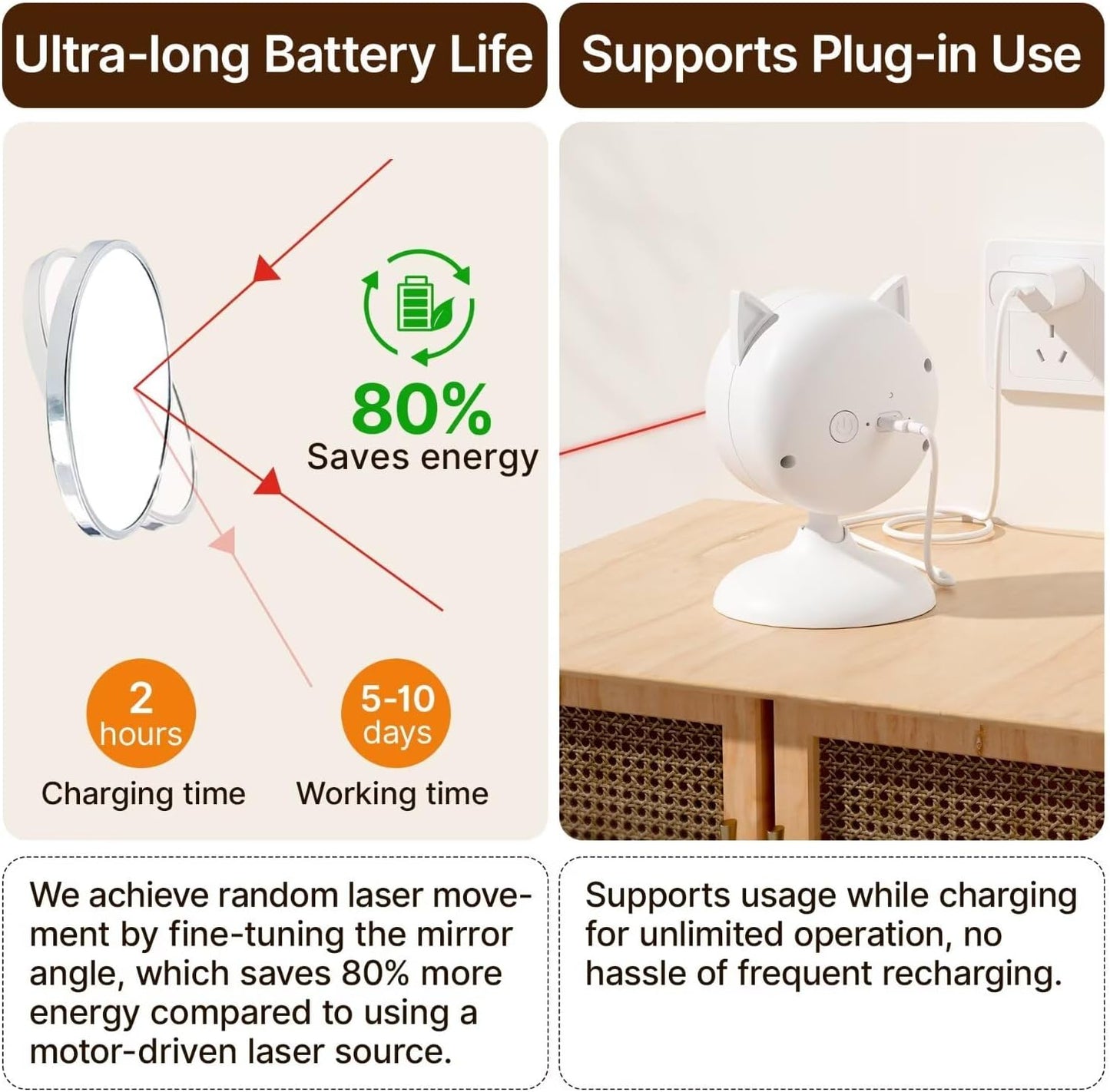 Potaroma automatic chargeable kitten toy with USB C cable attached to the side panel