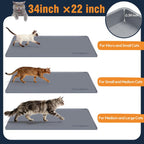 Dark gray extra large cat litter mat protecting tile flooring from messes