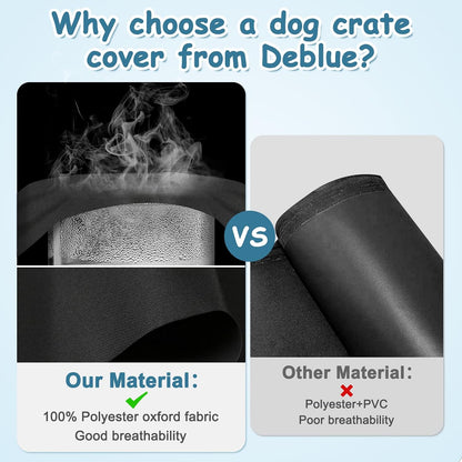 Deblue breathable fabric dog crate cover protecting a small wire cage