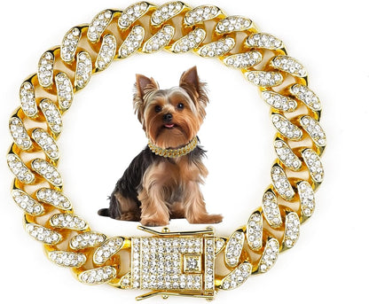 Cuban Dog Chain Collars, Silver Crystal Pet Necklace, Metal Pet Necklace with Safety Buckle Lock, for Small Medium Large Dogs Cats (12 Inch) - Image 10