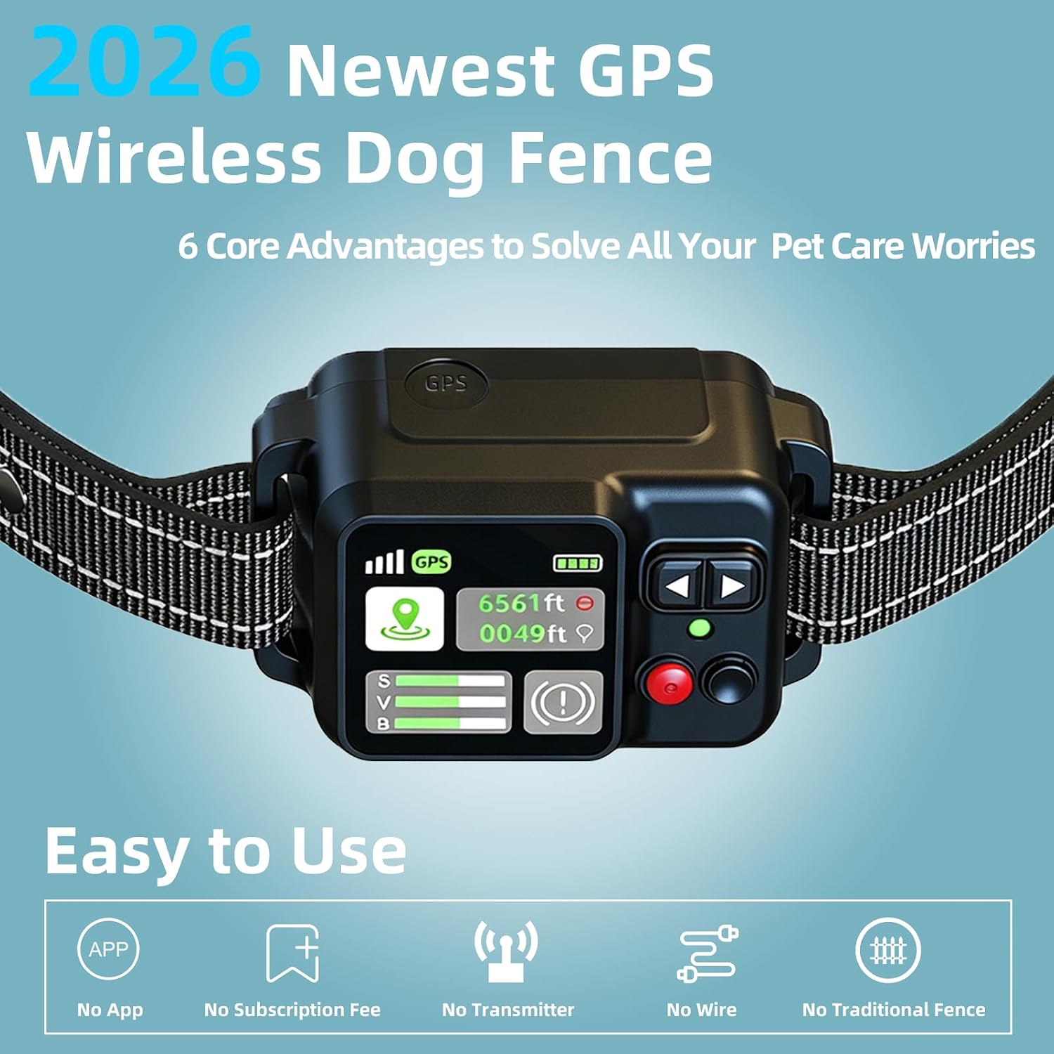 Waterproof pet containment collar being adjusted for a large breed dog outdoors.