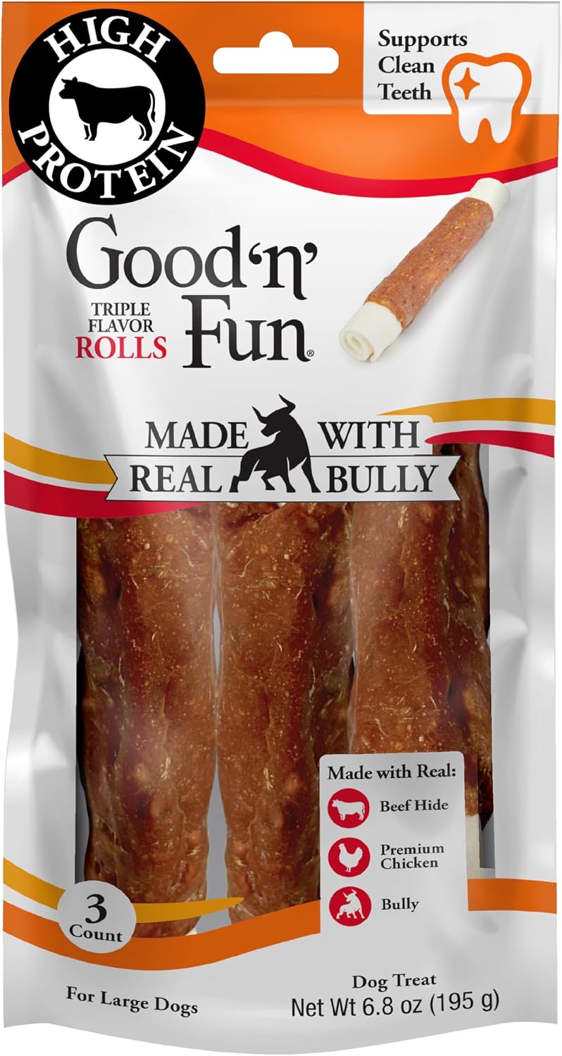 Good 'n' Fun Rolls Long-Lasting Dog Treat, For Large Dogs, With Real Proteins, Beef Hide and Premium Chicken, Supports Dental Health, Mental Stimulation, 2 count - Image 13