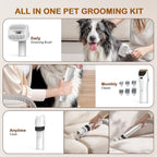 Low noise pet grooming vacuum cleaner being used on a dog coat