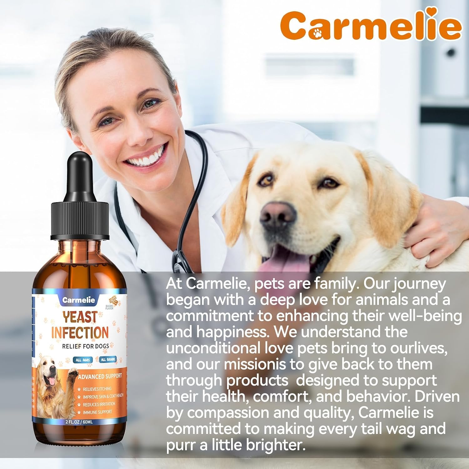 Carmelie Natural Yeast Relief for Dogs, Support Healthy Itch Relief, Ear Paw Discomfort Care, Itch Relief for Dog, Allergy Supports, Inflammation Relief for Dogs, 60ml Bacon Flavor - Image 9