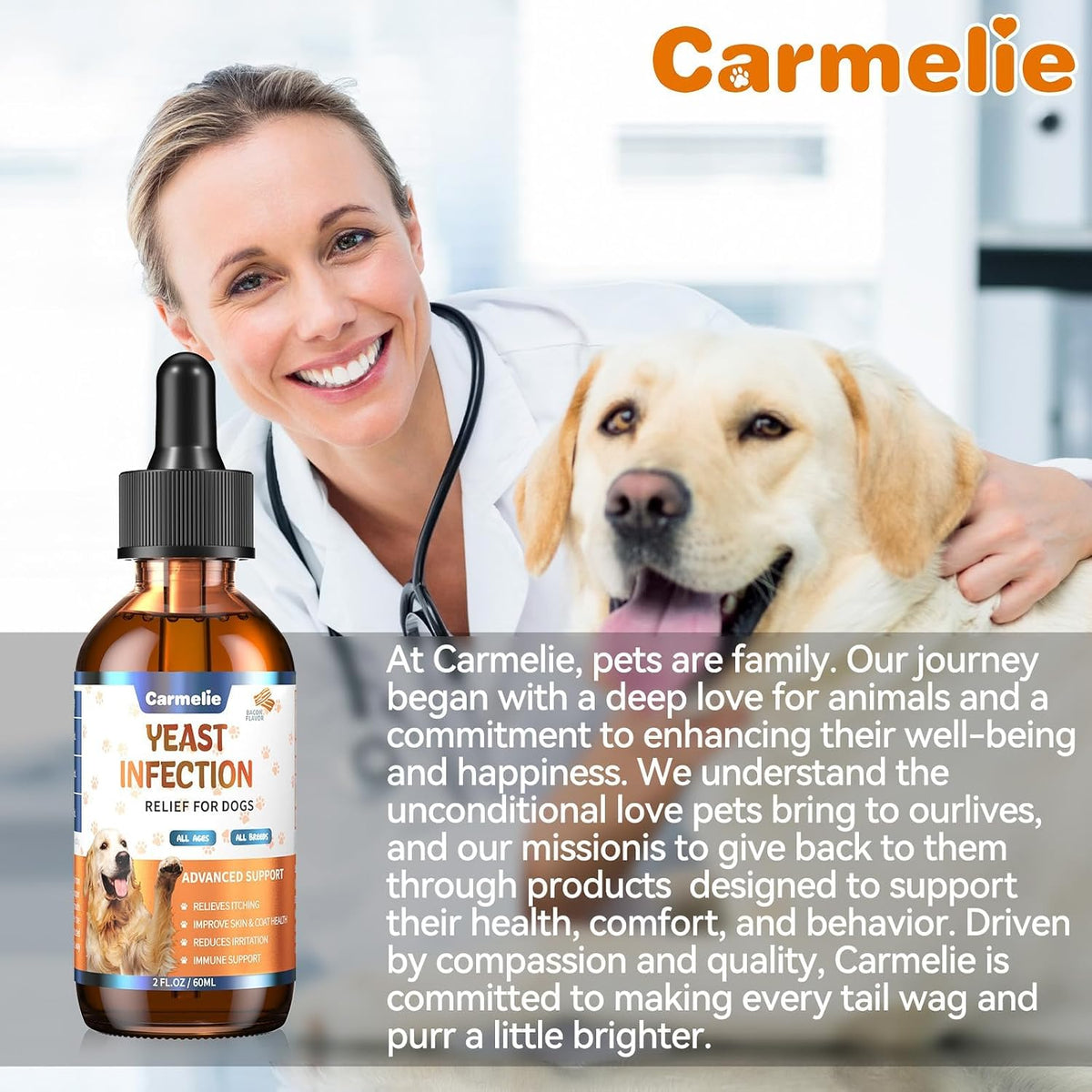 Carmelie Natural Yeast Relief for Dogs, Support Healthy Itch Relief, Ear Paw Discomfort Care, Itch Relief for Dog, Allergy Supports, Inflammation Relief for Dogs, 60ml Bacon Flavor - Image 9