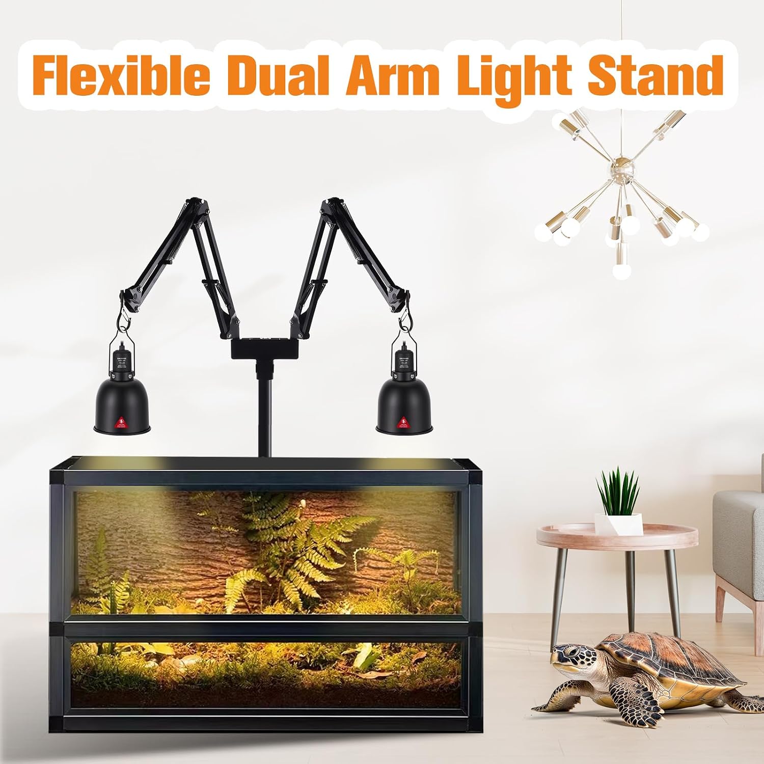DXOPHIEX adjustable reptile light fixture showing six distinct height configurations.