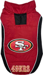 Close up of the high quality embroidered NFL team branding and reflective details