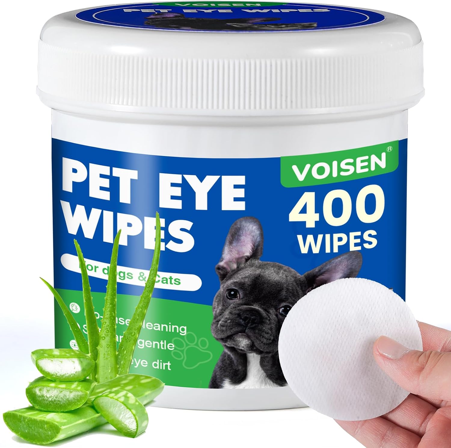 VOISEN pet eye wipes front view packaging with 400 count label