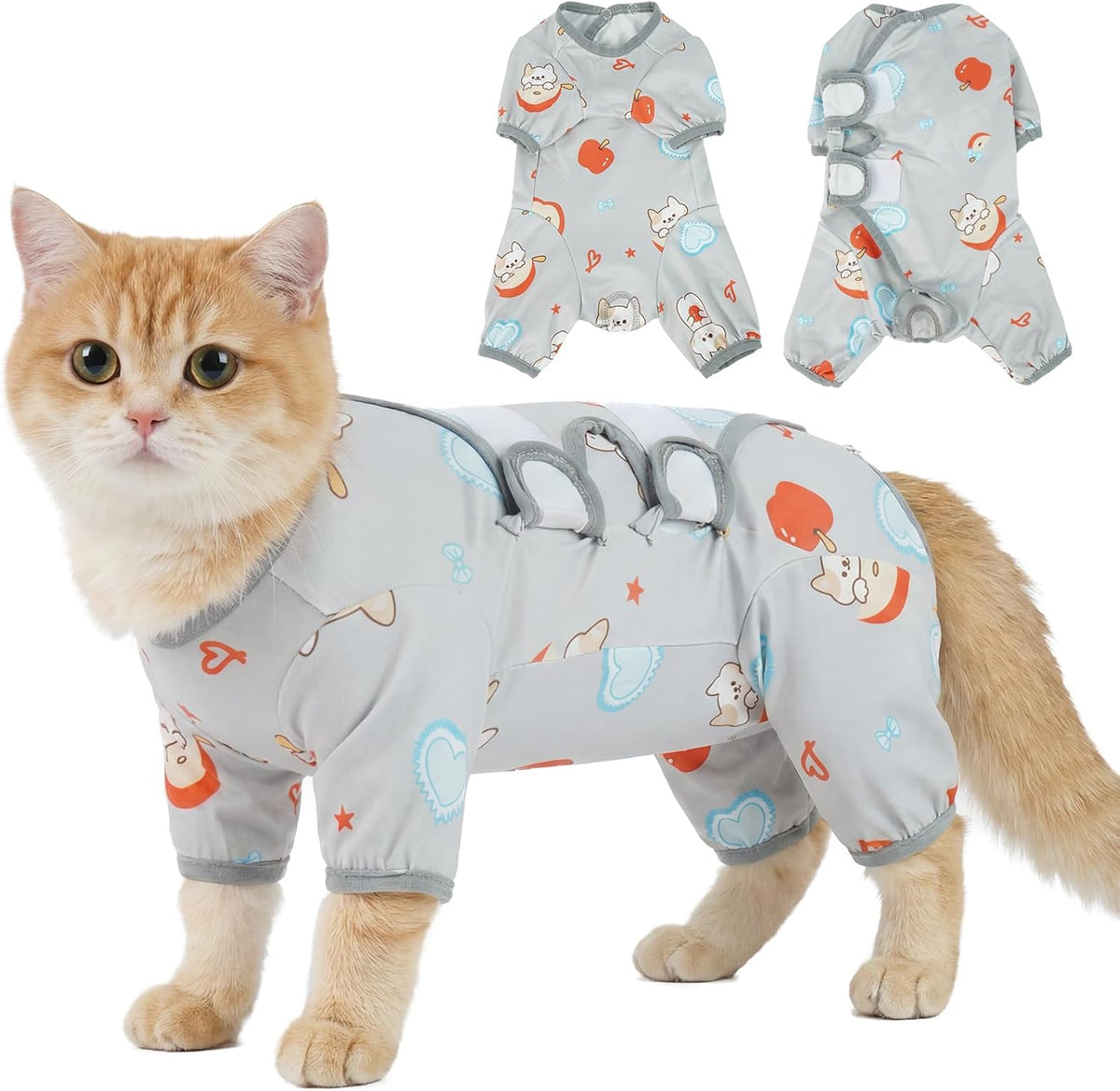 ROZKITCH Cat Onesie for Cats After Surgery Male Female, Anti Licking Suit After Surgery on Abdominal Wounds Spay Weaning Skin Problems, Cute Grey Cat Onesie Pajamas Grey L - Image 9