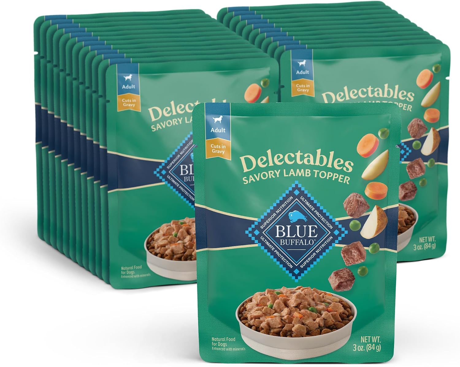 Blue Buffalo Delectables Variety Pack Natural Wet Dog Food Topper (Savory Lamb & Tender Turkey) Tender Cuts in Gravy with Natural Ingredients, Vitamins & Minerals, 3-oz. Each (12 Pouches) - Image 14