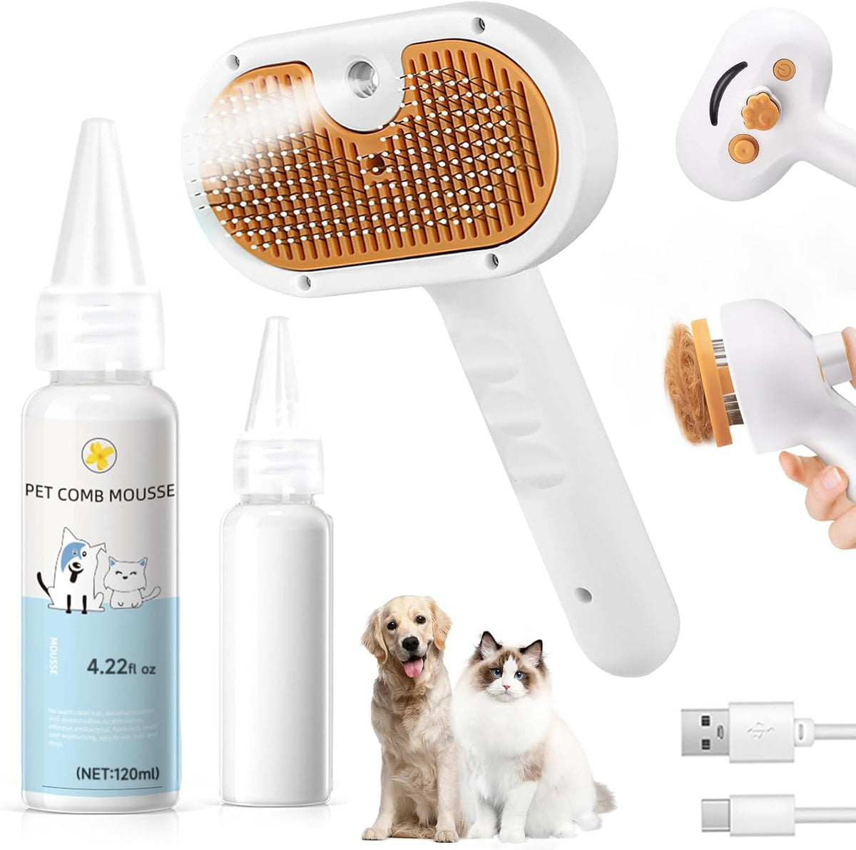 Pet Steam Brush for Dog & Cat - 3-in-1 Steam Grooming Brush for Shedding & Hair Removal - Self Cleaning Spray Comb with Mist for Long Haired Pets - Includes 1*Waterless Shampoo, Blue. - Image 14