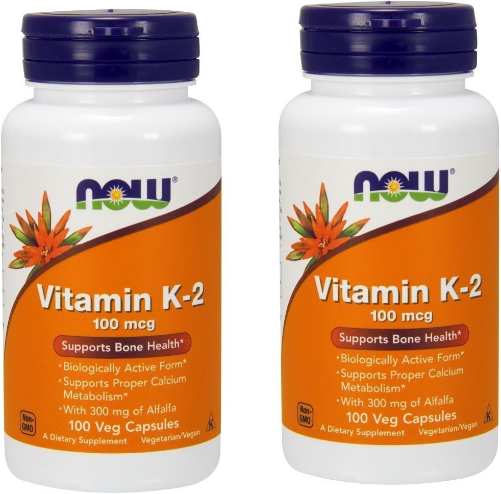 Now Foods Vitamin K2 100 Micrograms 100 Vegetarian Capsules front view bottle supplement