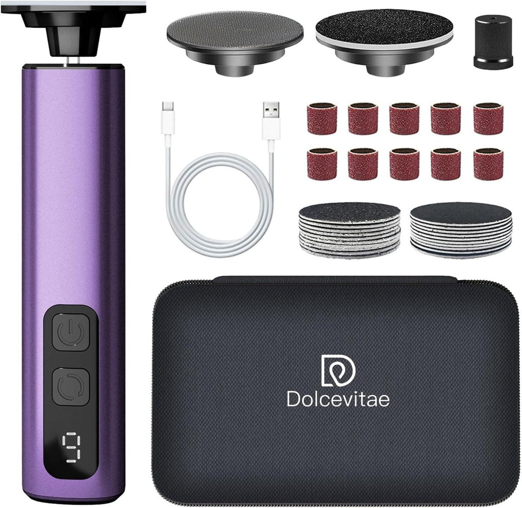 Dolcevitae Electric Foot Callus Remover front view showing lavender aluminum body.