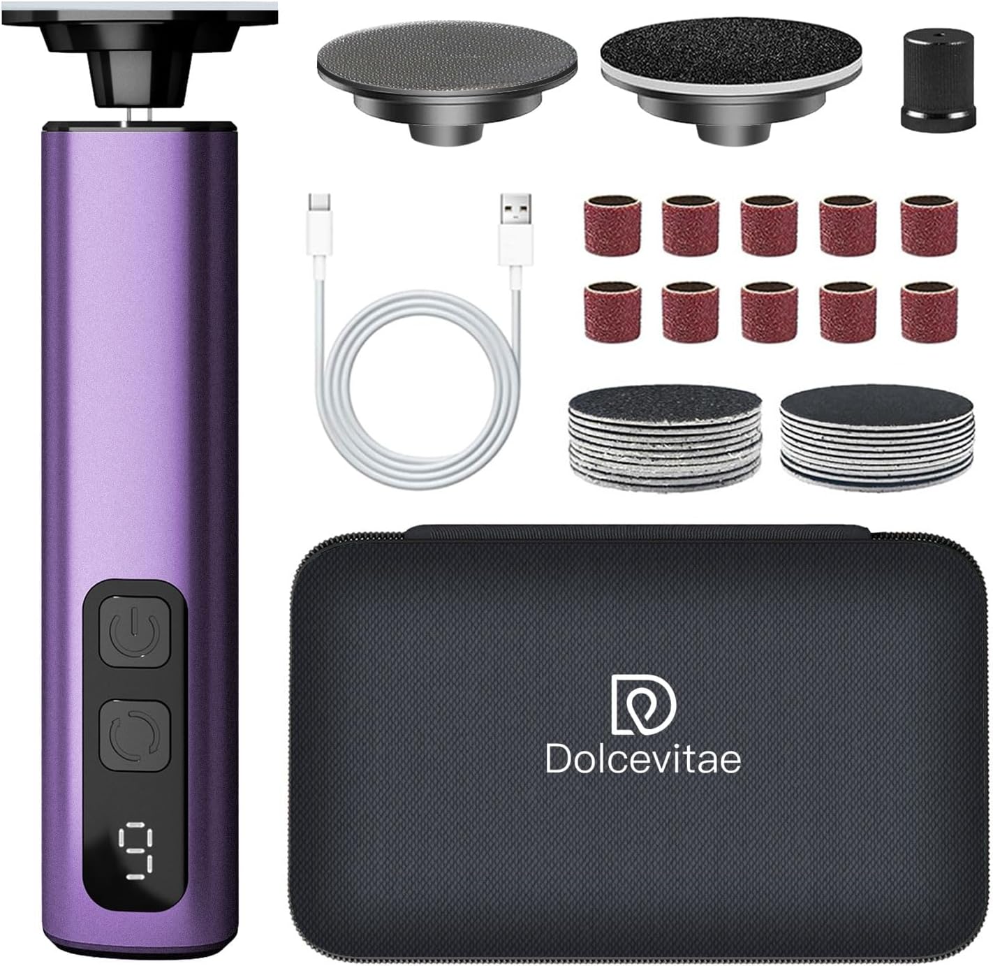 Dolcevitae Electric Foot Callus Remover front view showing lavender aluminum body.