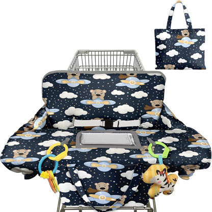 Pillani shopping cart cover front view showcasing the gender neutral bear print design.