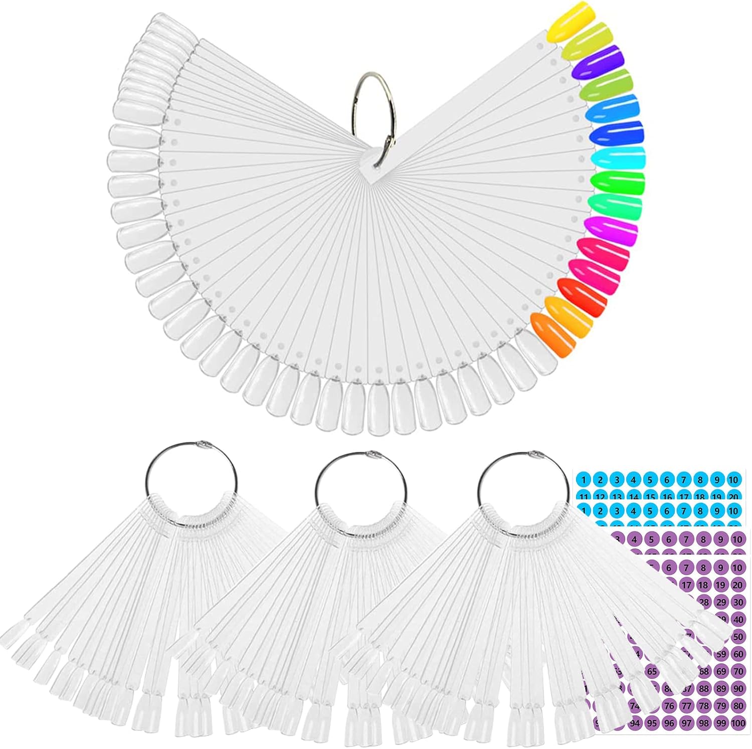 Bqan 200 piece nail swatch sticks set with rings