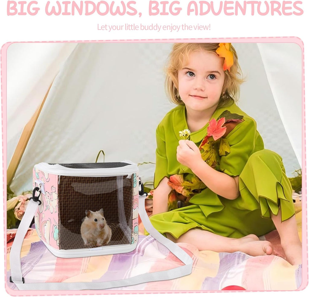 Guinea Pig Carrier Bag with Water BottleTravel Portable Small Animal Carrier Sling Pouch, Clear Window Carrier Backpack for Hamster Bunny Gerbil Hedgehog Sugar Glider Lizard Bird.(Pink) - Image 6