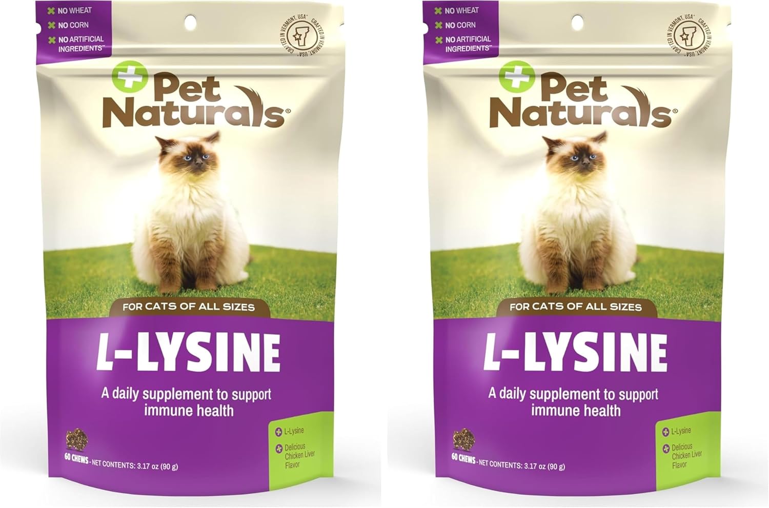 Pet Naturals of Vermont lysine cat supplement packaging details