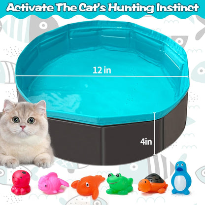 Durable PVC composite cat swimming pool toy filled with water for independent self play.