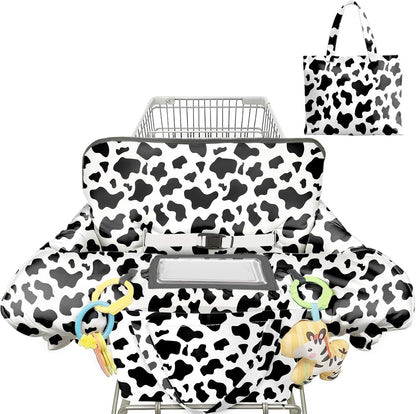 Polovillae shopping cart cover for baby front view showcasing cow pattern design.