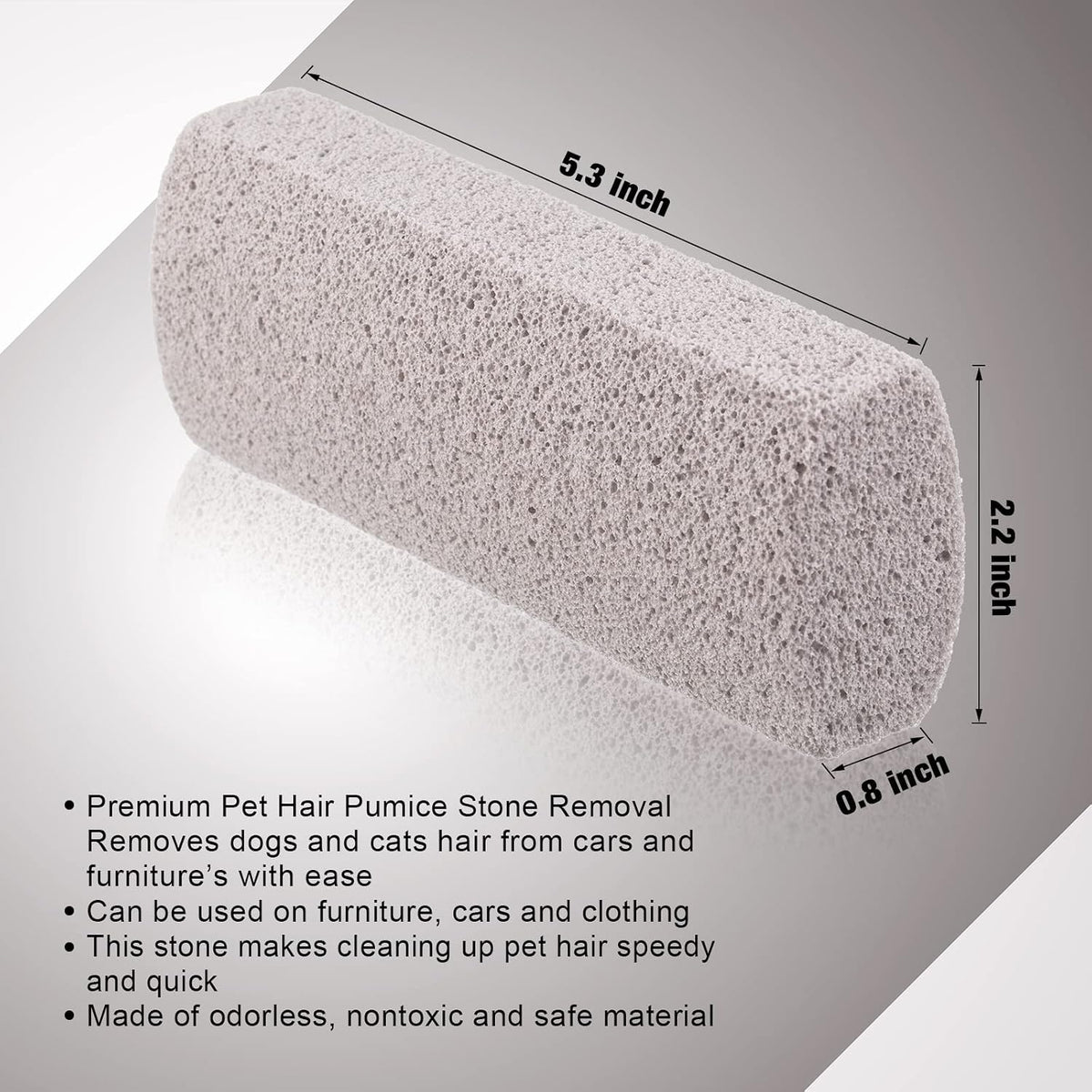 Xuniea pet hair removal pumice tool on grey fabric surface