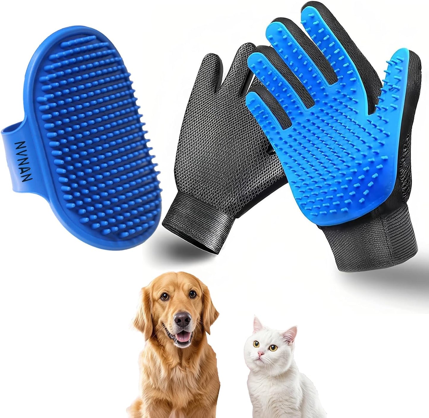NVNAN Pet Hair Removal Glove for Dogs & Cats, 2-in-1 Deshedding Brush & Massage Mitt - Grooming Gloves for Shedding Control, Bathing and Washing, Safe for Short/Long Hair Pets 2-Pack (Blue) - Image 15