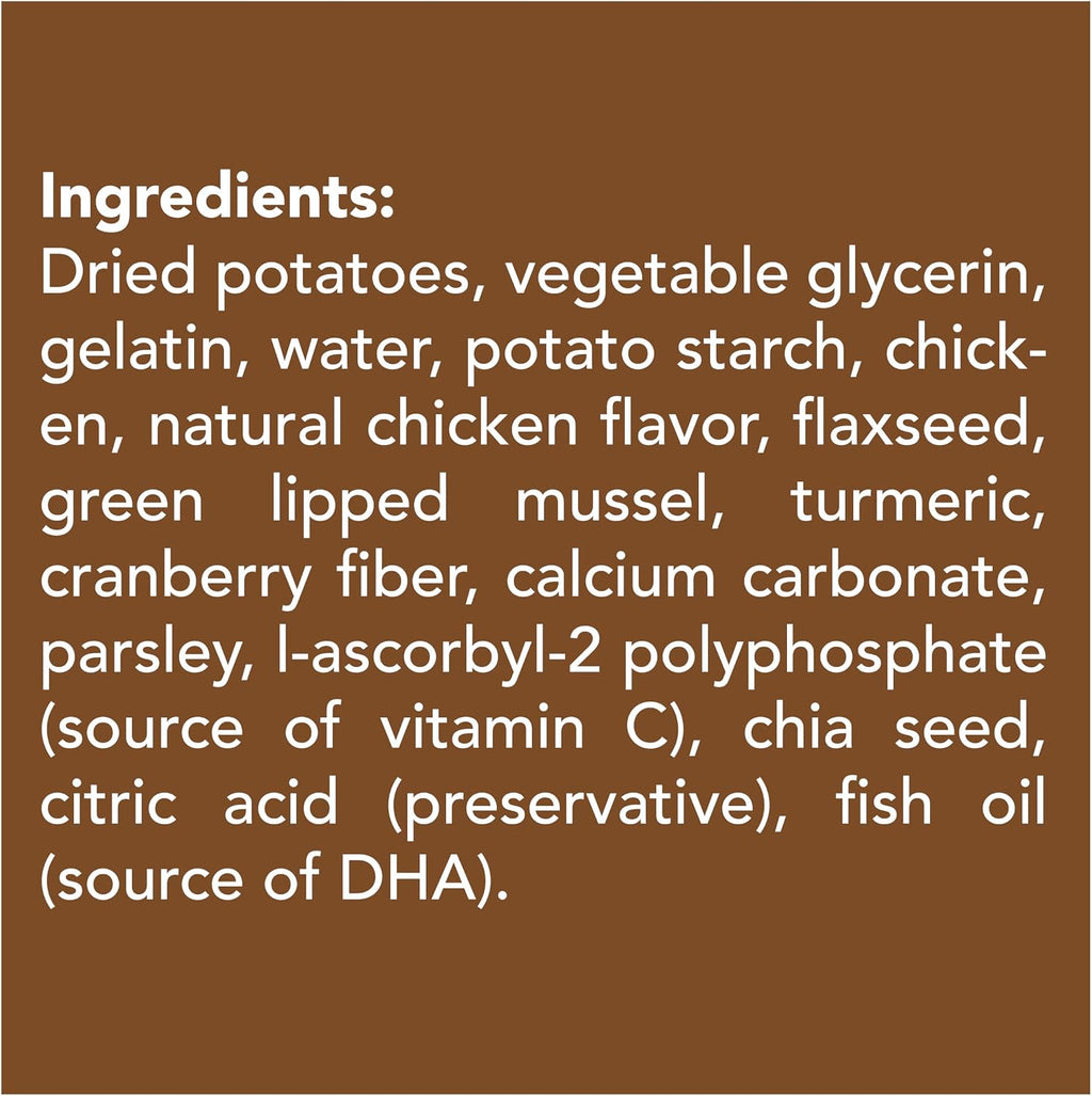Back of Get Naked senior dental sticks packaging with ingredients