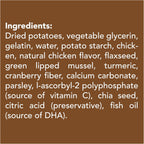 Back of Get Naked senior dental sticks packaging with ingredients