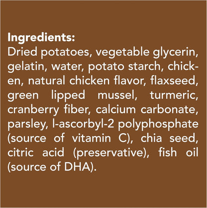Back of Get Naked senior dental sticks packaging with ingredients