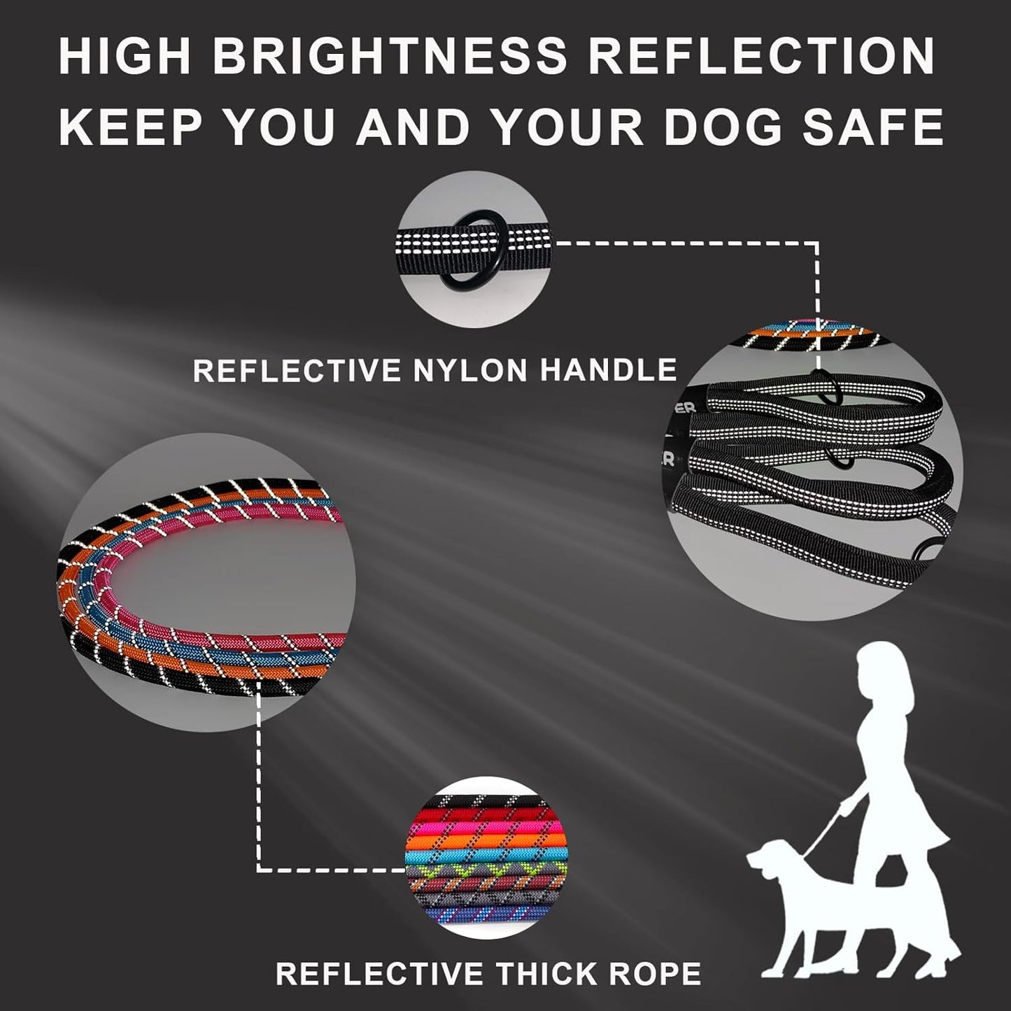 Zaler short dog leash side profile highlighting the thick climbing rope construction