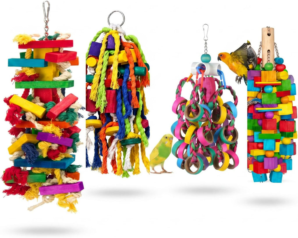 Seenelling 4 Pcs Extra Large Bird Parrot Toy Multicolored Natural Wooden Parrot Cage Chewing Toys for Large Medium Macaws Cockatoos African Grey Birds (Block and Ball) - Image 9