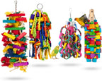 Seenelling 4 Pcs Extra Large Bird Parrot Toy Multicolored Natural Wooden Parrot Cage Chewing Toys for Large Medium Macaws Cockatoos African Grey Birds (Block and Ball) - Image 9