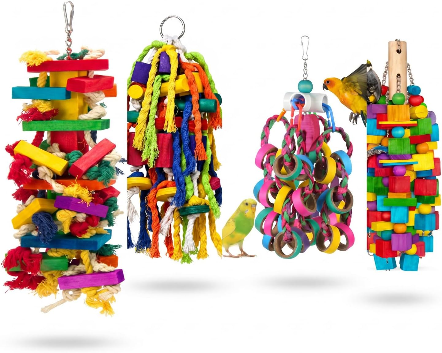 Seenelling 4 Pcs Extra Large Bird Parrot Toy Multicolored Natural Wooden Parrot Cage Chewing Toys for Large Medium Macaws Cockatoos African Grey Birds (Block and Ball) - Image 9