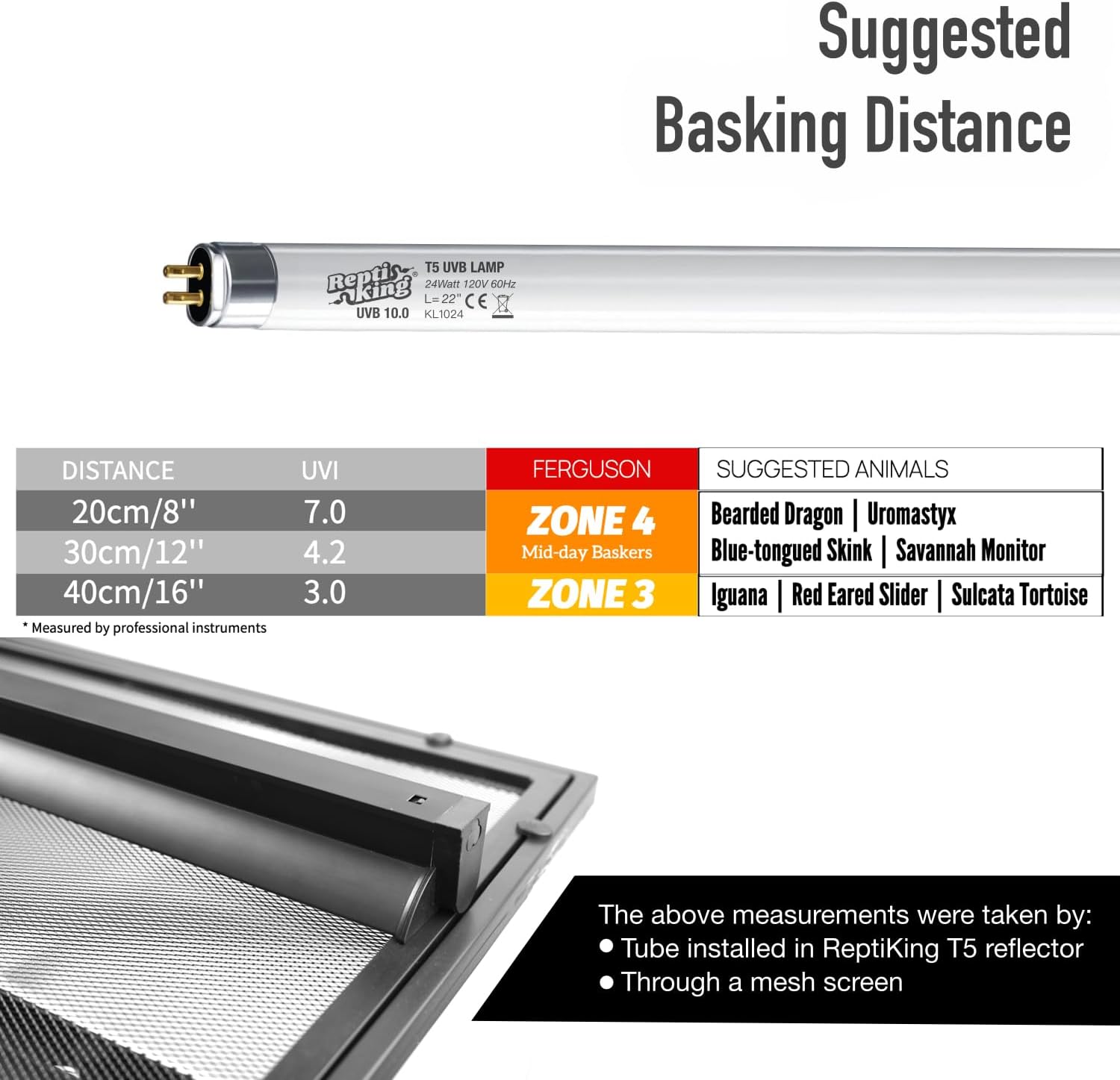 ReptiKing twenty-two inch linear reptile fluorescent lamp close-up view showing pins and branding