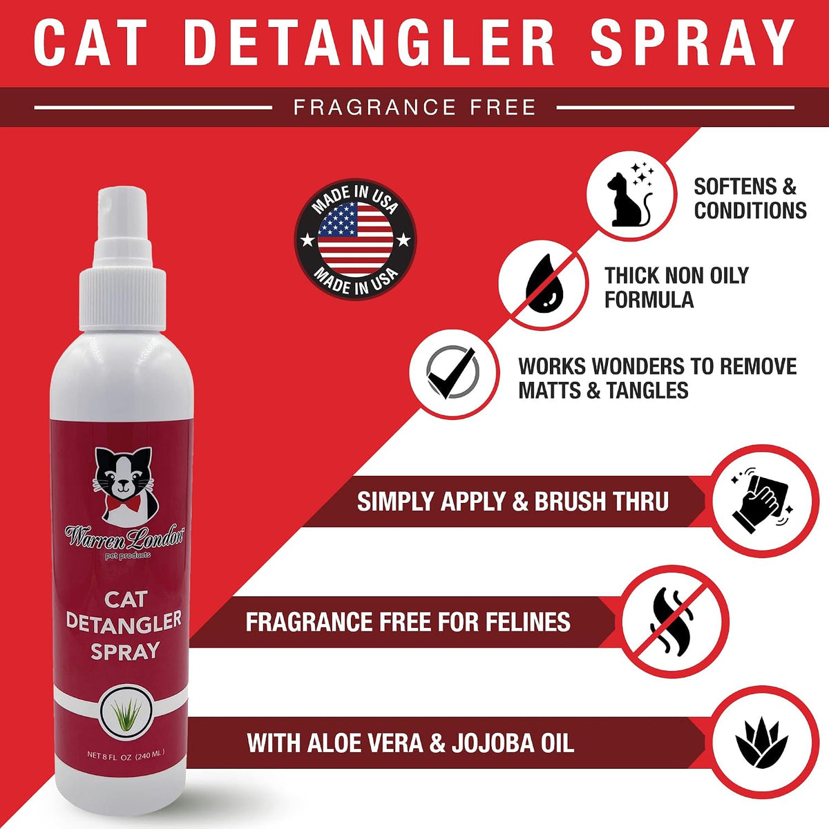 Fragrance free cat dematting spray with aloe vera