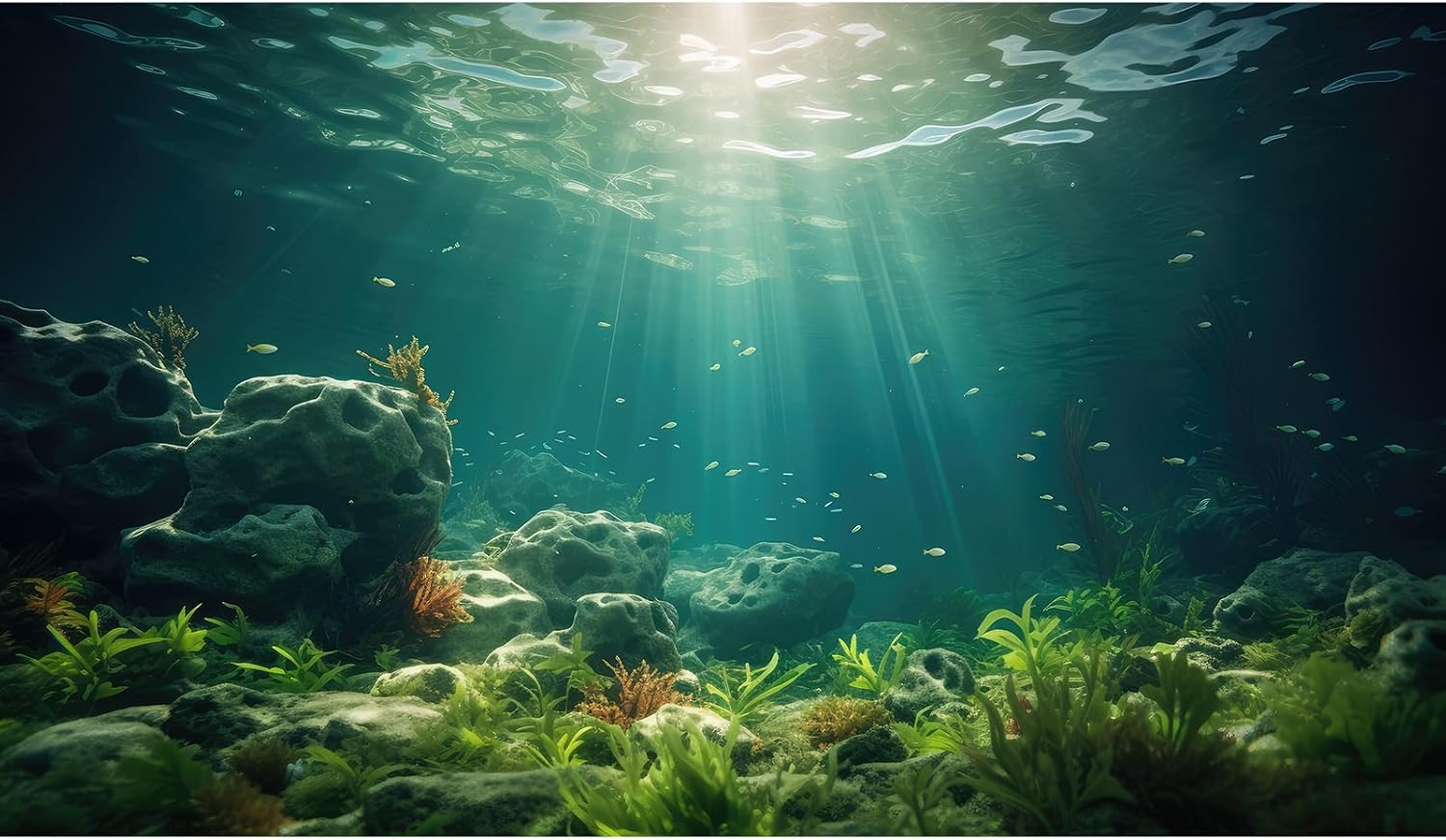 Underwater Fish Tank Background Under The Sea Cave Style Aquarium Background Ocean Floor Cave Sunlight Fish Tank Backdrop Tropical Fish Aquarium Terrarium Backgrounds Decorations 48x20in - Image 10