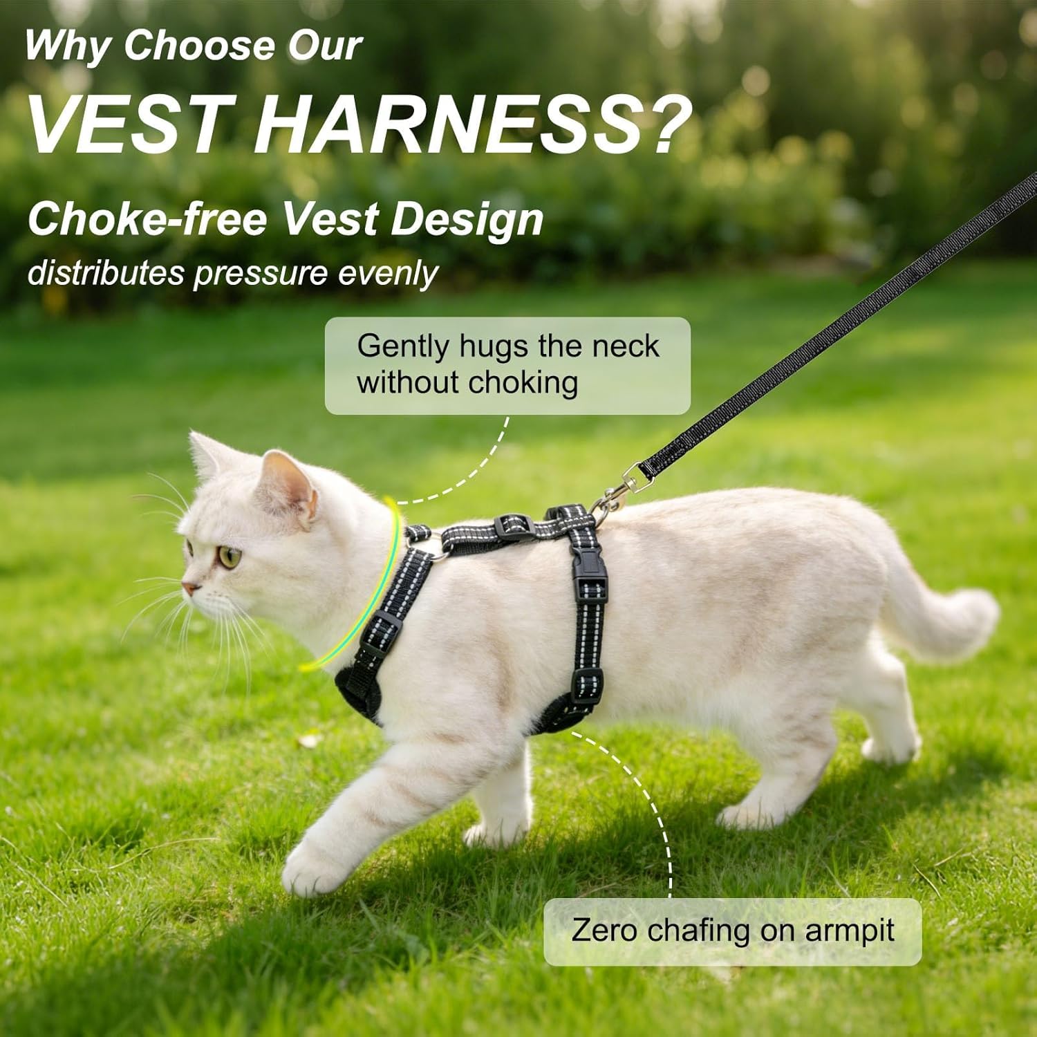 Beautyzoo adjustable cat vest harness overhead style design closeup