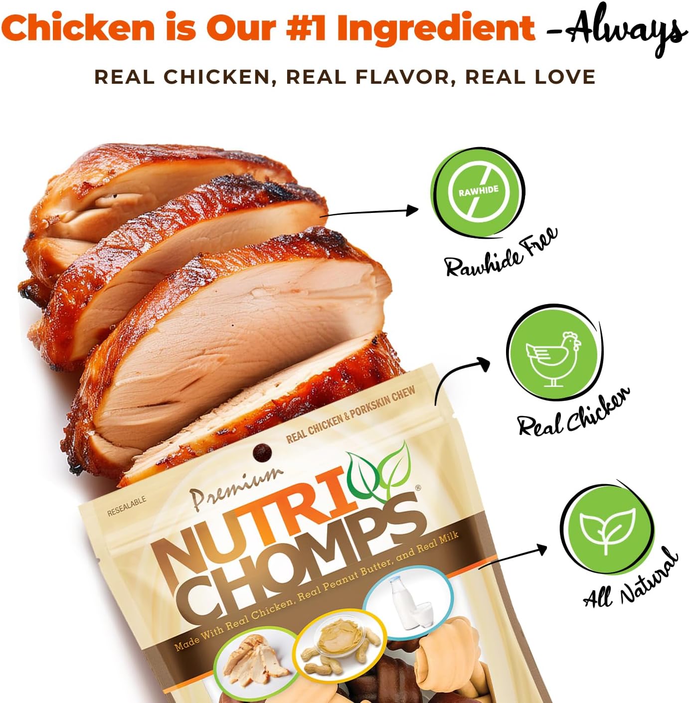 NutriChomps rawhide free dog treats chicken peanut butter milk flavors