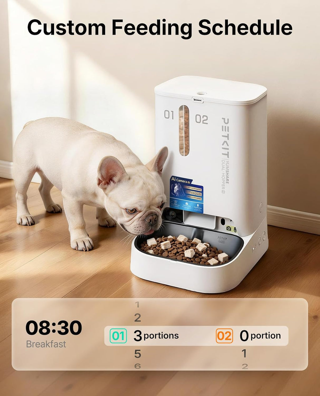 PETKIT automatic dog and cat feeder dual power compartment showing backup battery slot