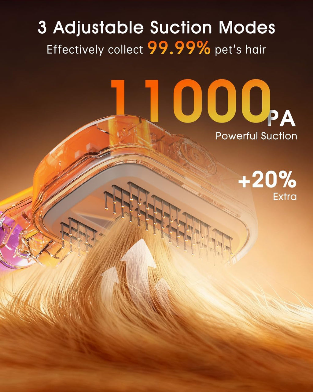 Close-up of the two point two liter large capacity dust cup filled with collected pet fur.
